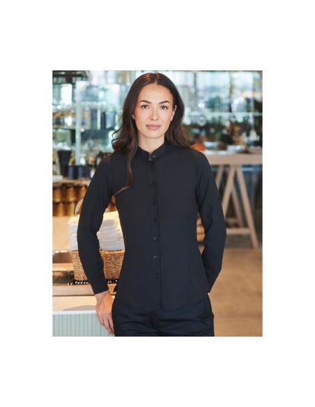 HEN-H593-LADIES' MANDARIN SHIRT WITH ROLL-TAB SLEEVE