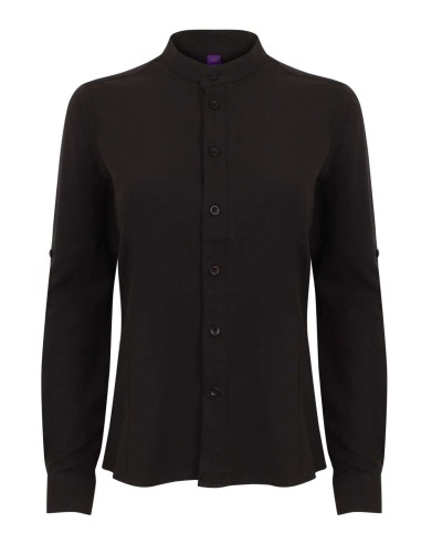 HEN-H593-LADIES' MANDARIN SHIRT WITH ROLL-TAB SLEEVE