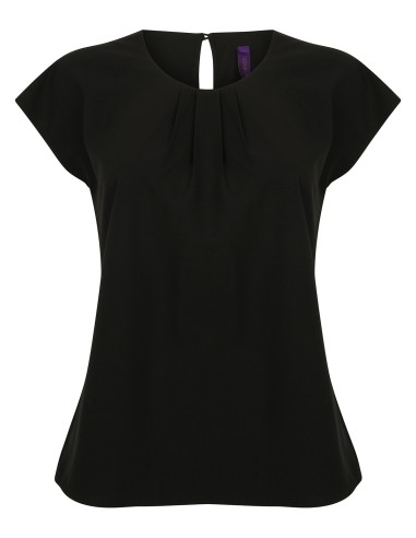 HEN-H597-Ladies Pleat Front Short Sleeve Blouse
