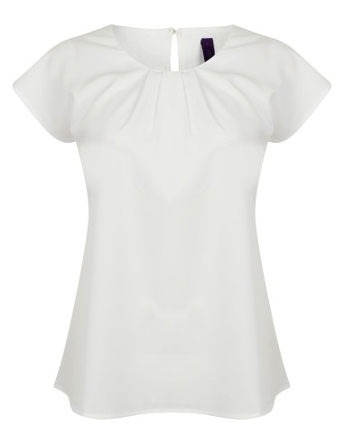 HEN-H597-Ladies Pleat Front Short Sleeve Blouse