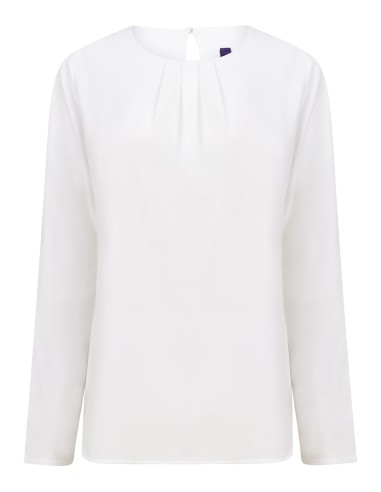 HEN-H598-Ladies Pleat Front Long Sleeved Blouse