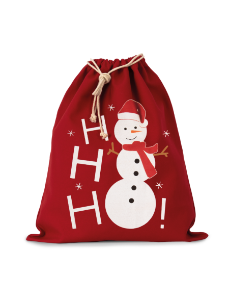 KIM-KI0745-COTTON BAG WITH SNOWMAN DESIGN AND DRAWCORD CLOSURE