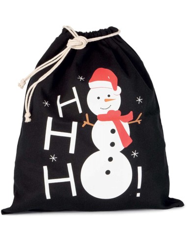 KIM-KI0745-COTTON BAG WITH SNOWMAN DESIGN AND DRAWCORD CLOSURE