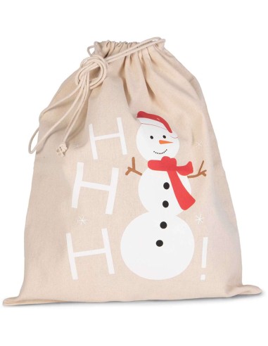 KIM-KI0745-COTTON BAG WITH SNOWMAN DESIGN AND DRAWCORD CLOSURE