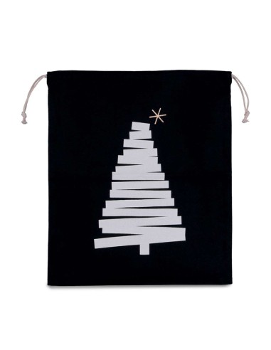 KIM-KI0746-COTTON BAG WITH CHRISTMAS TREE DESIGN AND DRAWCORD CLOSURE