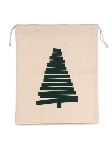 KIM-KI0746-COTTON BAG WITH CHRISTMAS TREE DESIGN AND DRAWCORD CLOSURE