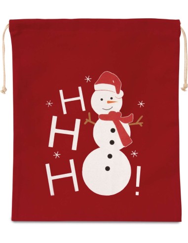KIM-KI0745-COTTON BAG WITH SNOWMAN DESIGN AND DRAWCORD CLOSURE