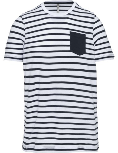 KAR-K379-KIDS' STRIPED SHORT SLEEVE SAILOR T-SHIRT WITH POCKET