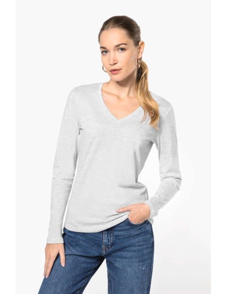 KAR-K382-LADIES' LONG-SLEEVED V-NECK T-SHIRT