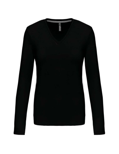 KAR-K382-LADIES' LONG-SLEEVED V-NECK T-SHIRT