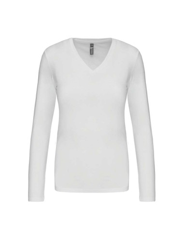 KAR-K382-LADIES' LONG-SLEEVED V-NECK T-SHIRT