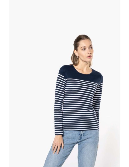 KAR-K386-LADIES’ LONG-SLEEVED BRETON STRIPE TOP