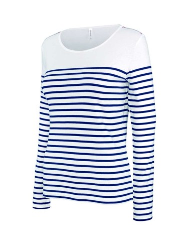 KAR-K386-LADIES’ LONG-SLEEVED BRETON STRIPE TOP