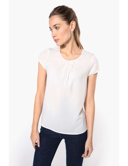 KAR-K5002-LADIES' SHORT-SLEEVED CREPE BLOUSE