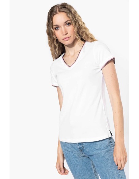 KAR-K394-LADIES' PIQUÉ KNIT V-NECK T-SHIRT