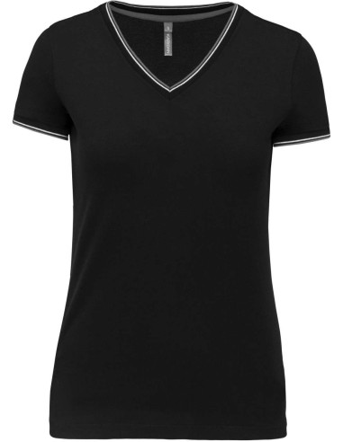 KAR-K394-LADIES' PIQUÉ KNIT V-NECK T-SHIRT