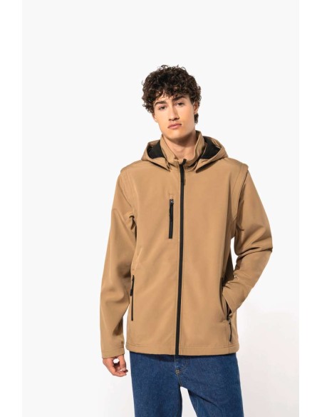 KAR-K422-UNISEX 3-LAYER SOFTSHELL HOODED JACKET WITH REMOVABLE SLEEVES