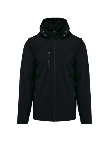 KAR-K422-UNISEX 3-LAYER SOFTSHELL HOODED JACKET WITH REMOVABLE SLEEVES