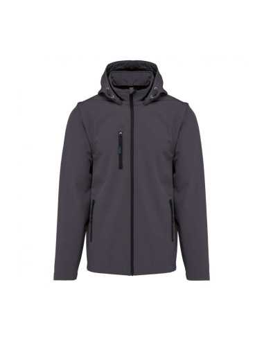 KAR-K422-UNISEX 3-LAYER SOFTSHELL HOODED JACKET WITH REMOVABLE SLEEVES