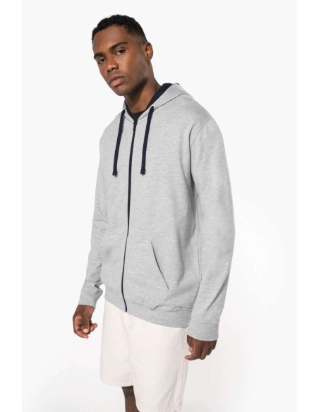 KAR-K466-MEN'S CONTRAST HOODED FULL ZIP SWEATSHIRT