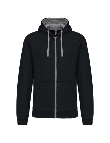 KAR-K466-MEN'S CONTRAST HOODED FULL ZIP SWEATSHIRT