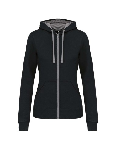 KAR-K467-LADIES’ CONTRAST HOODED FULL ZIP SWEATSHIRT