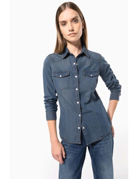 KAR-K518-LADIES' LONG-SLEEVED DENIM SHIRT