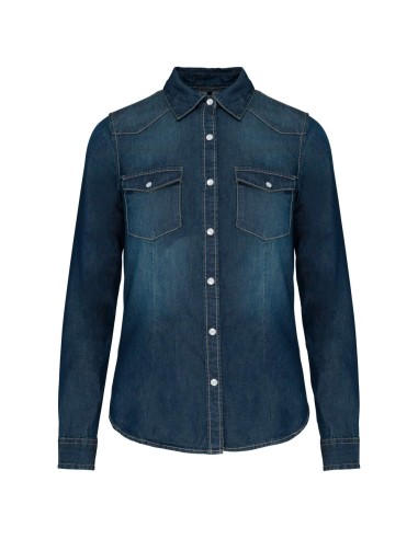KAR-K518-LADIES' LONG-SLEEVED DENIM SHIRT