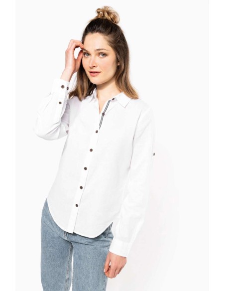 KAR-K589-LADIES' LONG SLEEVE LINEN AND COTTON SHIRT