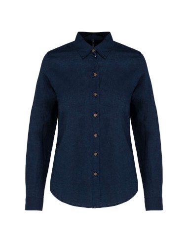 KAR-K589-LADIES' LONG SLEEVE LINEN AND COTTON SHIRT