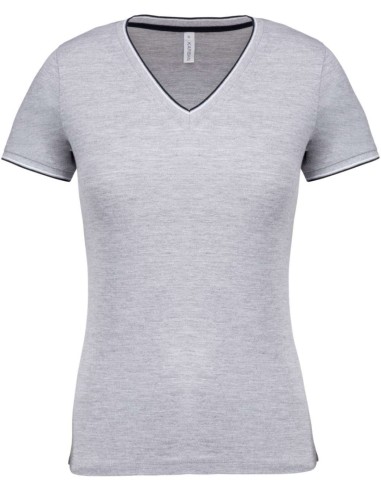 KAR-K394-LADIES' PIQUÉ KNIT V-NECK T-SHIRT