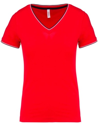 KAR-K394-LADIES' PIQUÉ KNIT V-NECK T-SHIRT