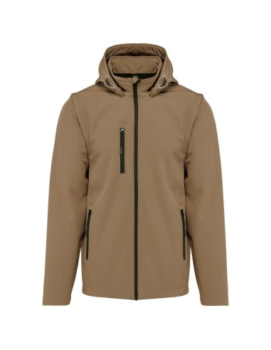 KAR-K422-UNISEX 3-LAYER SOFTSHELL HOODED JACKET WITH REMOVABLE SLEEVES