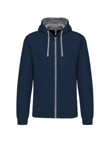 KAR-K466-MEN'S CONTRAST HOODED FULL ZIP SWEATSHIRT
