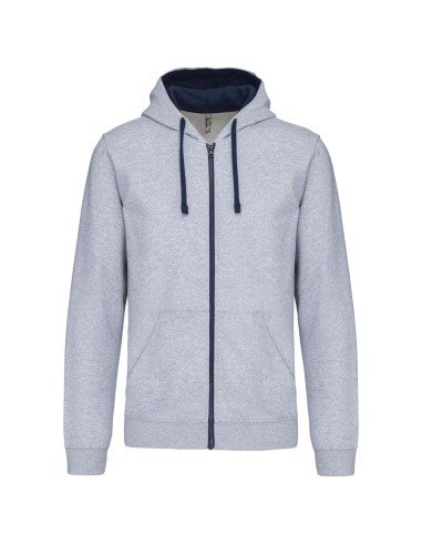 KAR-K466-MEN'S CONTRAST HOODED FULL ZIP SWEATSHIRT