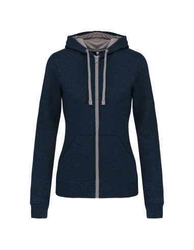 KAR-K467-LADIES’ CONTRAST HOODED FULL ZIP SWEATSHIRT