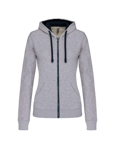 KAR-K467-LADIES’ CONTRAST HOODED FULL ZIP SWEATSHIRT