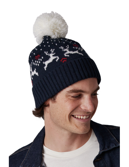 KUP-KP512-WINTER BEANIE WITH REINDEER DESIGN