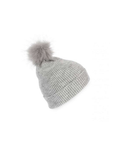 KUP-KP555-KNITTED BOBBLE BEANIE IN RECYCLED YARN