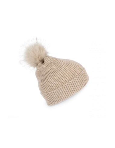 KUP-KP555-KNITTED BOBBLE BEANIE IN RECYCLED YARN