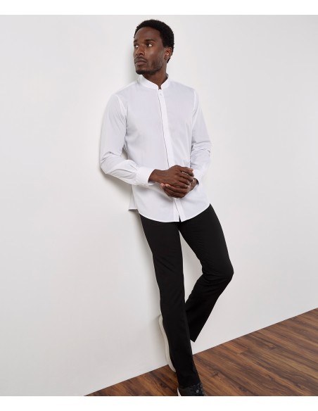 KUS-KK161-Chemise cintrée à col Mao à manches longues