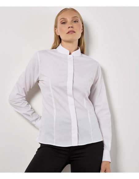 KUS-KK261-Chemise cintrée à col Mao à manches longues Femme