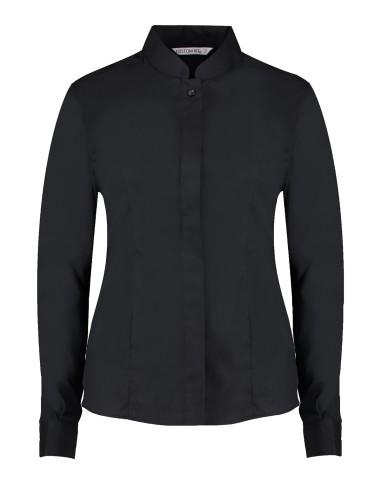 KUS-KK261-Chemise cintrée à col Mao à manches longues Femme