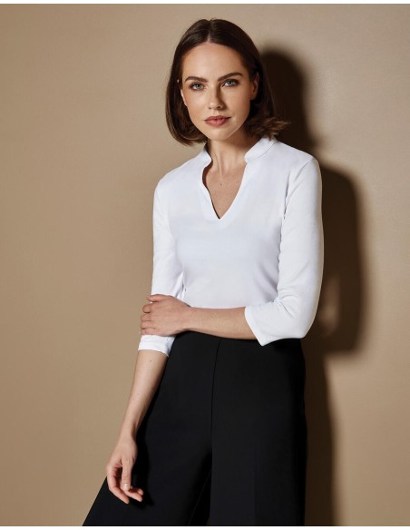 KUS-KK785-Regular Fit Mandarin Collar Top 3/4 Sleeve