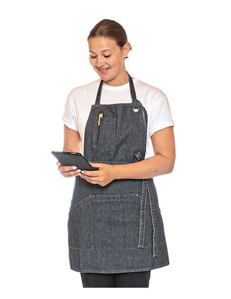 LEC-DE116-Utility Apron Bib Washed Denim