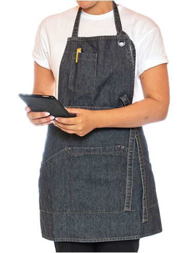 LEC-DE116-Utility Apron Bib Washed Denim