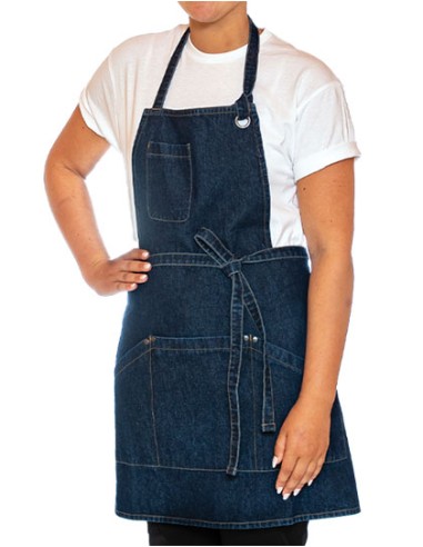 LEC-DE116-Utility Apron Bib Washed Denim