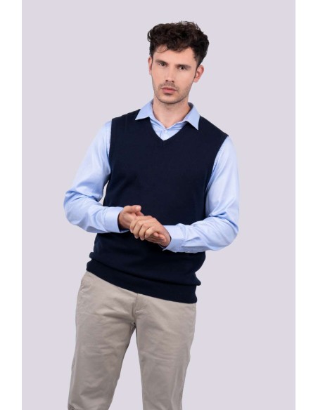 LEE-LE980-MEN’S V-NECK SLEEVELESS PULLOVER FINE GAUGE COTTON