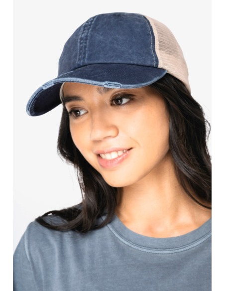 NAT-NS027-ECO-FRIENDLY UNISEX RIPPED EFFECT TRUCKER CAP