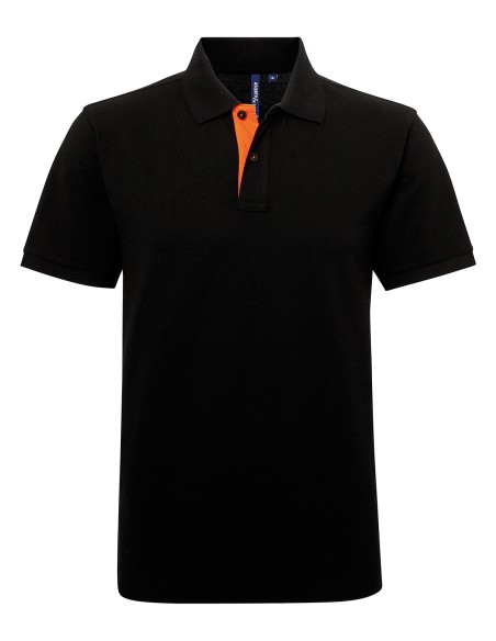 A-AQ012-Polo contrasté coupe classique homme boutons et dessous de col contrastés